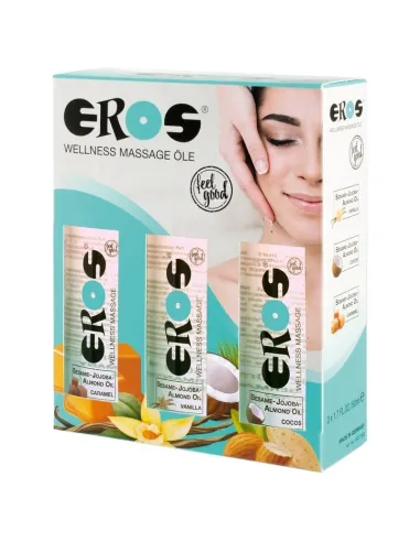 Compra Pack Aceites Masaje Caramelo + Vainilla + Coco 50 Ml Eros al Mejor Precio