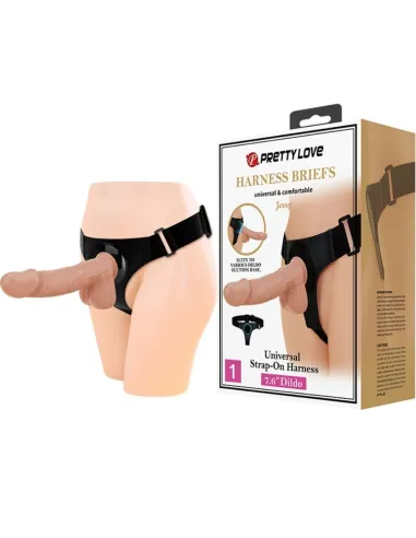 PRETTY LOVE - HARNESS BRIEFS ARNÉS UNIVERSAL CON DILDO JERRY 21.8 CM NATURAL