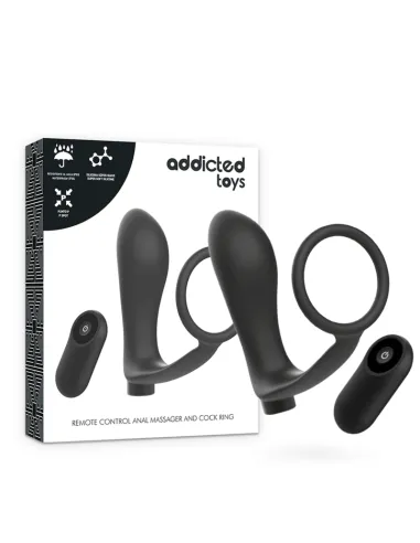 Compra Anilla Pene Con Plug Anal Control Remoto Negro Recargable Addicted Toys al Mejor Precio