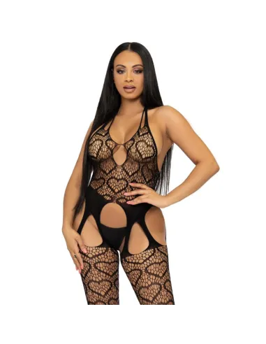 LEG AVENUE BODYSTOCKING DE RED CON TIRANTES TALLA ÚNICA - NEGRO