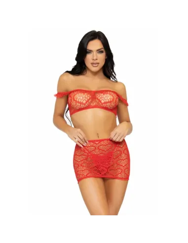 LEG AVENUE SET TRES PIEZAS TOP, MINI FALDA Y TANGA TALLA UNICA - ROJO