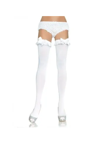 MEDIAS OPACAS BLANCO CON ACABADO EN VOLANTE Y LAZO LEG AVENUE AL MEJOR PRECIO EN SEDUCCIONYPLACER.COM