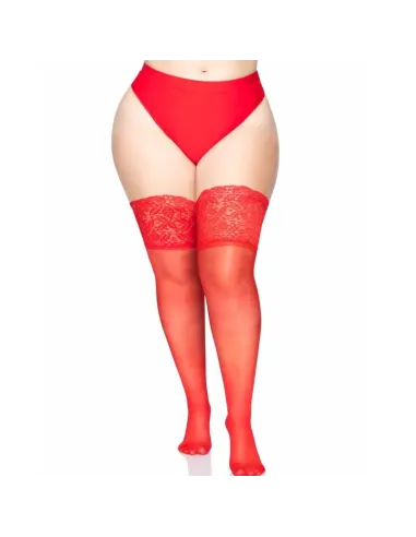 LEG AVENUE MEDIAS ROJAS AUTOADHESIVAS CON ENCAJE ANCHO PLUS SIZE