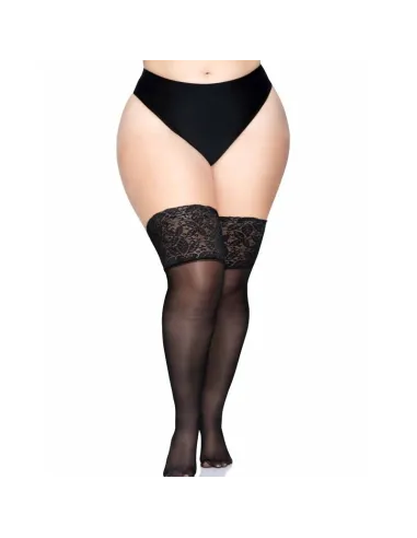 LEG AVENUE MEDIAS NEGRAS AUTOADHESIVAS CON ENCAJE ANCHO PLUS SIZE