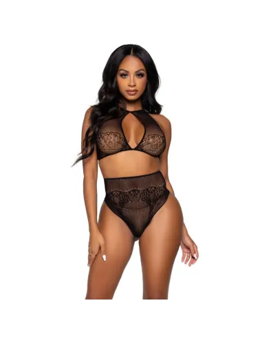 LEG AVENUE SET DOS PIEZAS TOP CORTO CUELLO HALTER Y TANGA TALLA UNICA