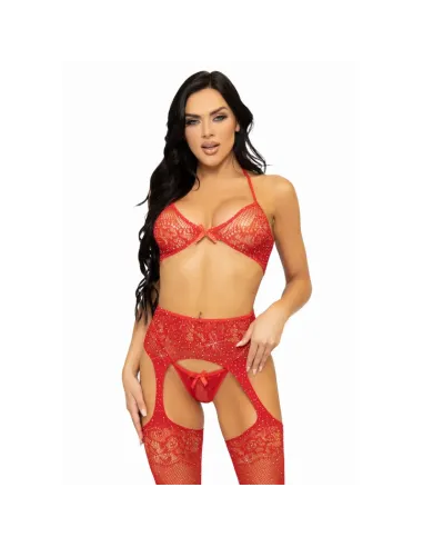 LEG AVENUE SET TRES PIEZAS SUJETADOR, TANGA Y MEDIAS TALLA UNICA - ROJO