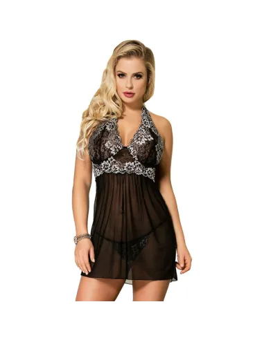 OFERTA: Subblime Babydoll Negro Con Bordados Florales Blancos S/M